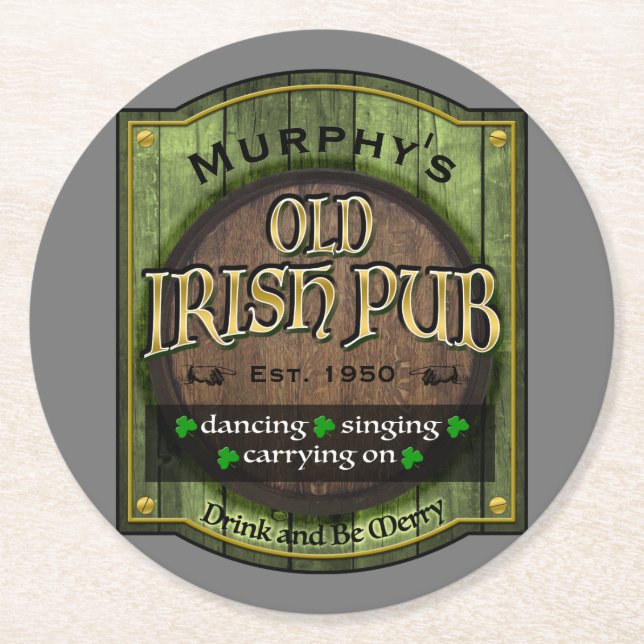 Posavasos Redondo De Papel Rótulo de pub irlandés personalizado (Anverso)