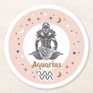 Posavasos Redondo De Papel Rótulo Zodiac Aquarius