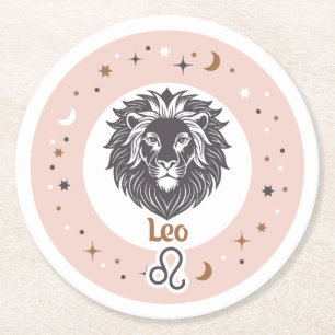 Posavasos Redondo De Papel Rótulo Zodiac Leo