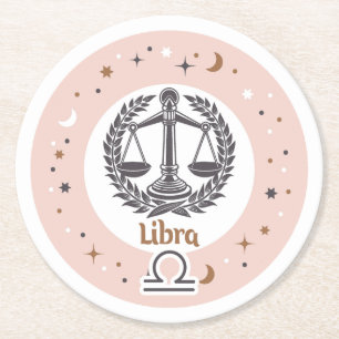 Posavasos Redondo De Papel Rótulo Zodiac Libra