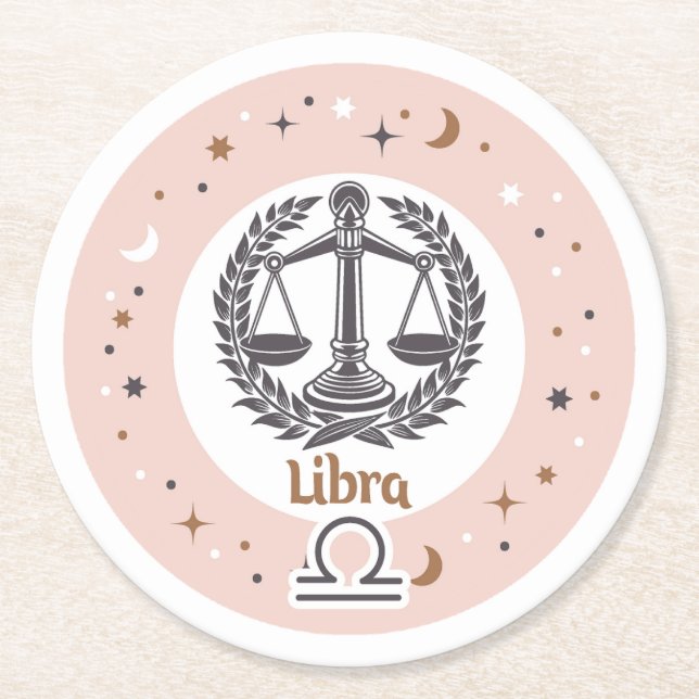 Posavasos Redondo De Papel Rótulo Zodiac Libra (Anverso)