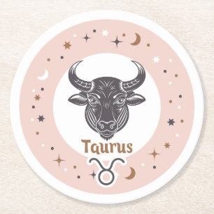 Posavasos Redondo De Papel Rótulo Zodiac Taurus