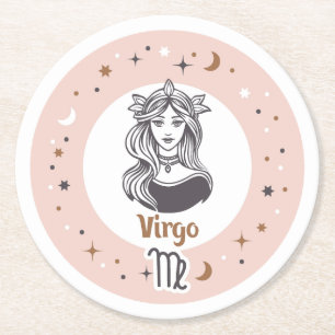 Posavasos Redondo De Papel Rótulo Zodiac Virgo
