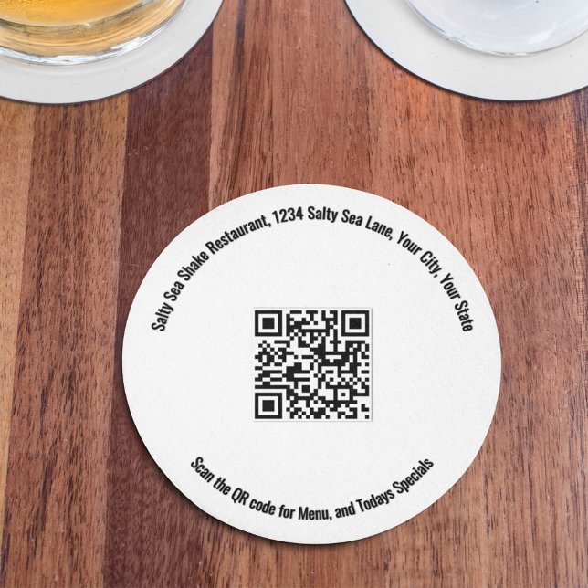 Posavasos Redondo De Papel Round Restaurant QR Code Menu and Specials (Subido por el creador)