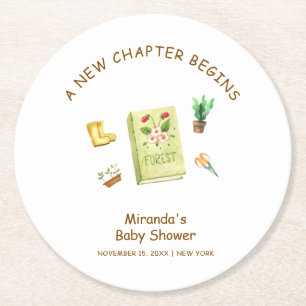 Posavasos Redondo De Papel Rustic Modern Chapter Garden Book Baby Shower
