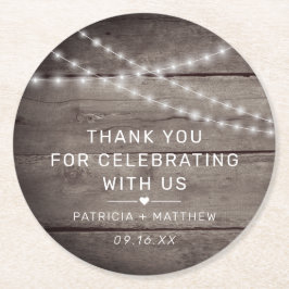Posavasos Redondo De Papel Rustic String ilumina el favor de la boda