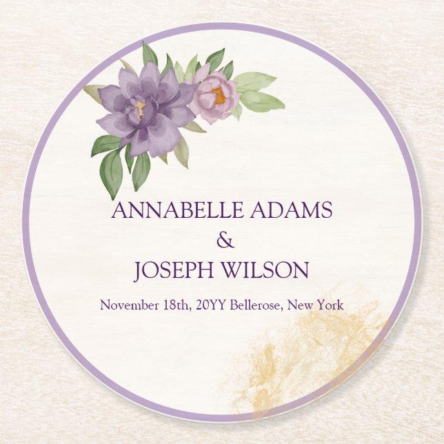 Posavasos Redondo De Papel Rustic Summer aesthetic Wildflower Wedding (Anverso)