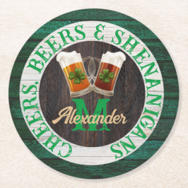 Posavasos Redondo De Papel Rustic Wood Cheers Beers Shenanigans
