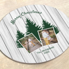 Posavasos Redondo De Papel Rustic Woodland Christmas Photo