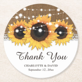 Posavasos Redondo De Papel Rústica Burlap Lace String ilumina a Boda de giras