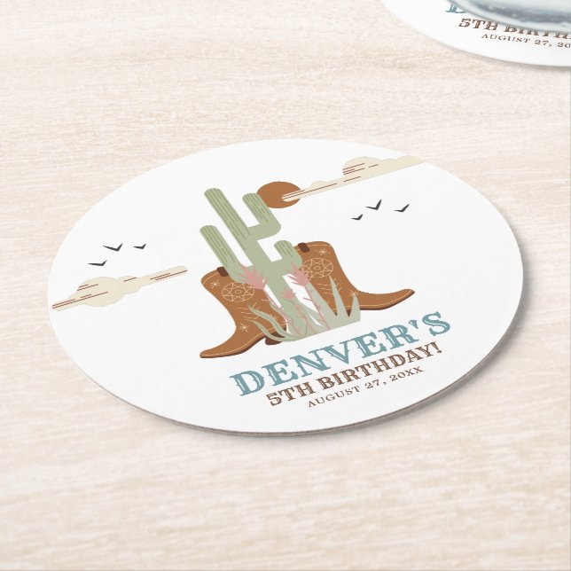 Posavasos Redondo De Papel Rústica de cumpleaños de bovinos de países occiden (En perspectiva)