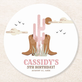 Posavasos Redondo De Papel Rústica del cumpleaños de la niña de campo occiden