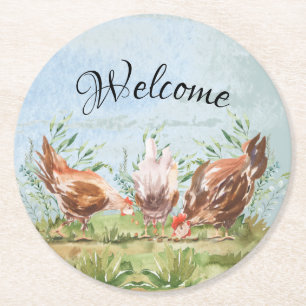 Posavasos Redondo De Papel Rústica granja de gallinas de campo