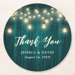 Posavasos Redondo De Papel Rústico país Boda Verde azulado Gracias