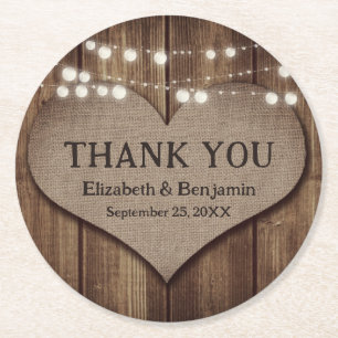 Posavasos Redondo De Papel Rústico País Madera Burlap Boda Gracias