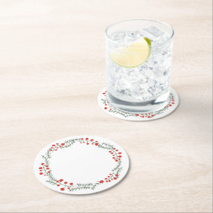 Posavasos Redondo De Papel Rústico rojo blanco verde de la corona de la coron