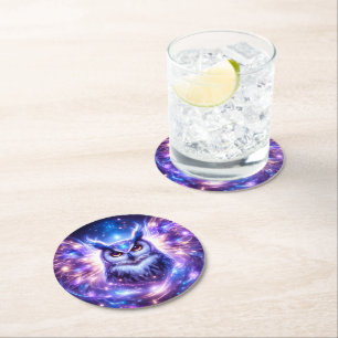 Posavasos Redondo De Papel Sabiduría Mística Cósmica Búho Espiritual Celestia