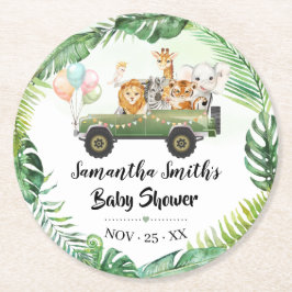 Posavasos Redondo De Papel Safari Animals Tropical Jungle Baby Shower Coaster