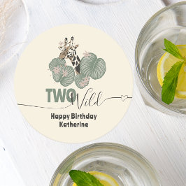 Posavasos Redondo De Papel Safari Two Wild Giraffe Animal Birthday Party