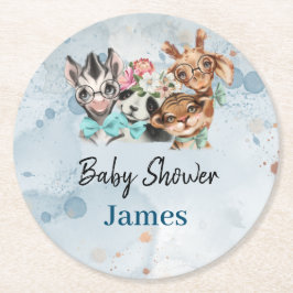 Posavasos Redondo De Papel Safari wildone bebé nombre jungla con animales