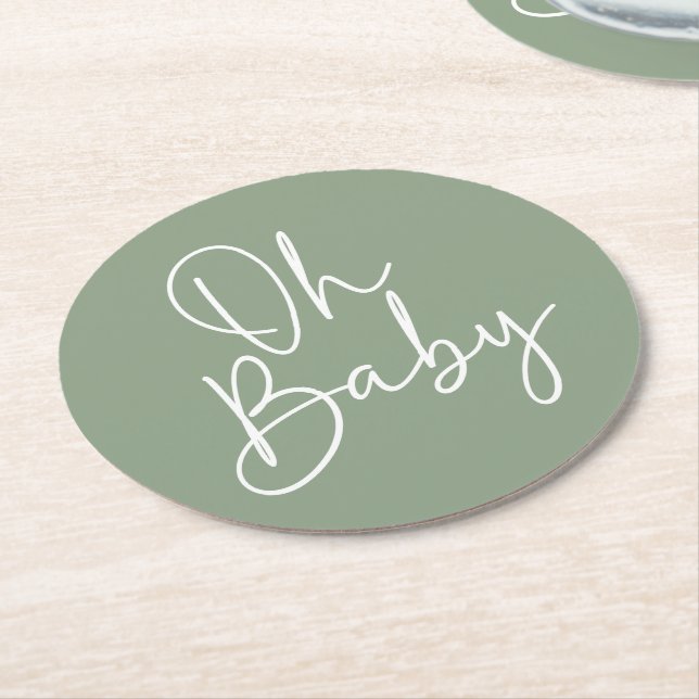 Posavasos Redondo De Papel Sage de escritura moderna Oh Baby Simple Baby Show (En perspectiva)