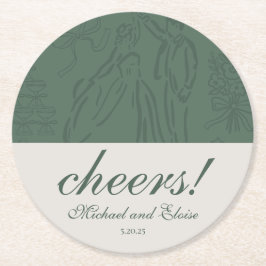 Posavasos Redondo De Papel Sage Green Cheers Elegante Boda Personalizado