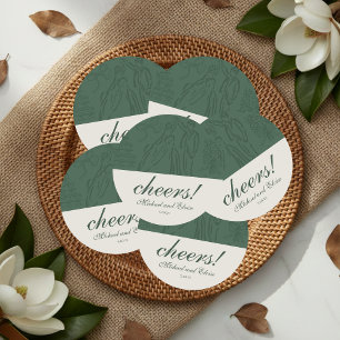 Posavasos Redondo De Papel Sage Green Cheers Elegante Boda Personalizado