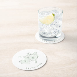 Posavasos Redondo De Papel Sage Hand Drawn Hearts Monogram Whimsical Wedding