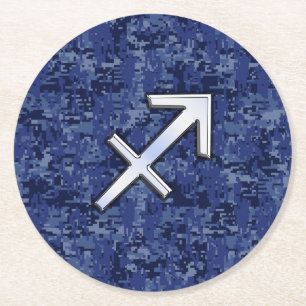 Posavasos Redondo De Papel Sagittarius Zodiac Symbol NavyCamuflaje Digital