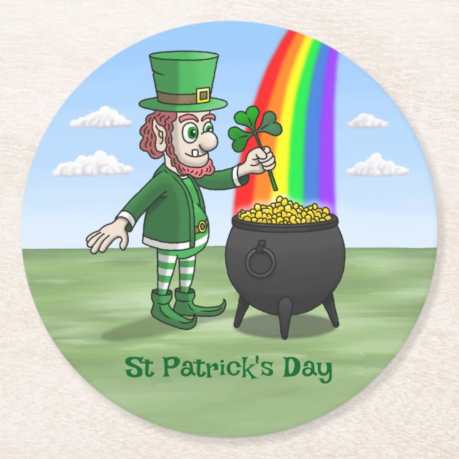 Posavasos Redondo De Papel Saint Patrick's Day Leprechaun (Anverso)