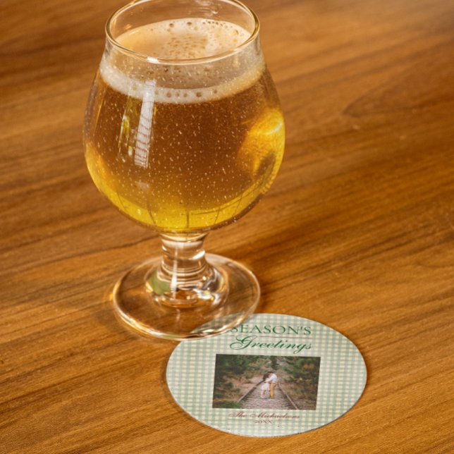 Posavasos Redondo De Papel Saludos de temporada a los Navidades de Gingham (Subido por el creador)