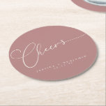 Posavasos Redondo De Papel Saludos Minimal Rosa con guión de boda personaliza<br><div class="desc">Saludos Minimalistas Dusty Guión Rosa Personalizado Boda Redonda Papel Redondo</div>