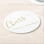 Posavasos Redondo De Papel Saludos Minimalistas Bodas personalizadas en blanc<br><div class="desc">Bolsa de papel Minimalista de Boda de oro y blanco personalizada</div>