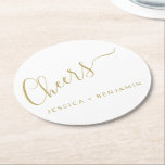 Posavasos Redondo De Papel Saludos Minimalistas Bodas personalizadas en blanc<br><div class="desc">Bolsa de papel Minimalista de Boda de oro y blanco personalizada</div>