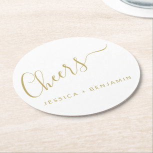 Posavasos Redondo De Papel Saludos Minimalistas Bodas personalizadas en blanc