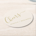 Posavasos Redondo De Papel Saludos Minimalistas Ecru y Gold Custom Wedding<br><div class="desc">Saltos de papel Minimalistas y Boda de oro personalizados</div>