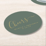 Posavasos Redondo De Papel Saludos Minimalistas Sage Green Gold Custom Weddin<br><div class="desc">Bolsa de papel Minimalista de Boda de oro y verde sabio personalizada</div>