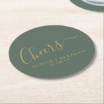 Posavasos Redondo De Papel Saludos Minimalistas Sage Green Gold Custom Weddin<br><div class="desc">Bolsa de papel Minimalista de Boda de oro y verde sabio personalizada</div>