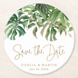 Posavasos Redondo De Papel Salvar el oro moderno de la vegetación tropical