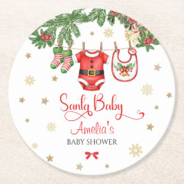 Posavasos Redondo De Papel Santa Baby Christmas Baby Shower Decor