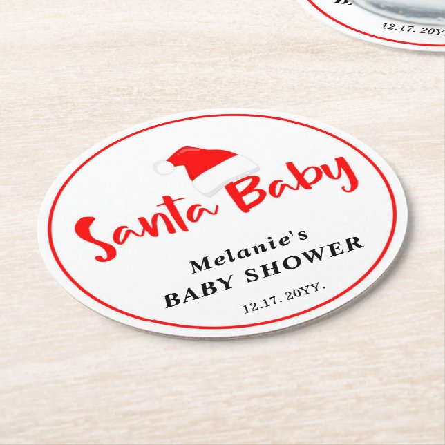 Posavasos Redondo De Papel Santa Baby Christmas Winter Baby Shower  (En perspectiva)