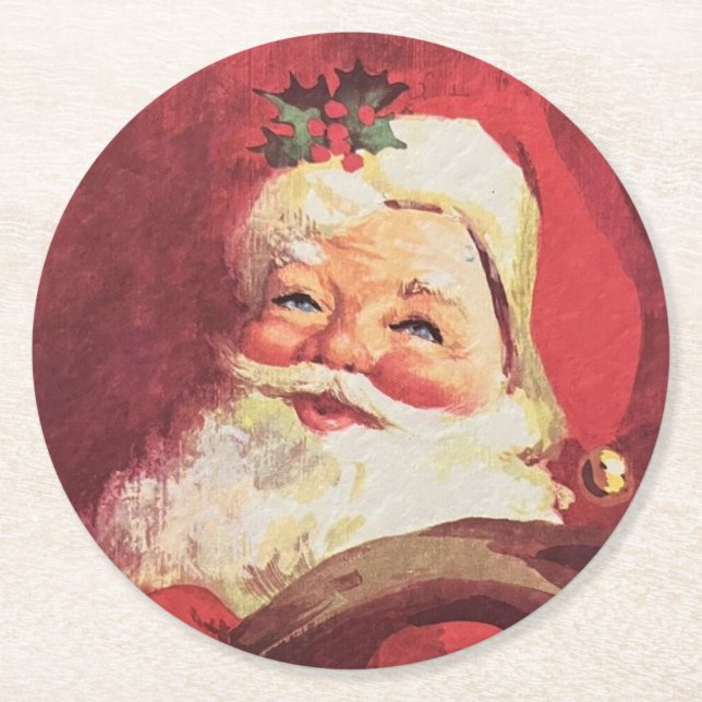 Posavasos Redondo De Papel Santa Claus Christmas Set of 6  (Anverso)