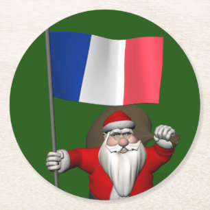 Posavasos Redondo De Papel Santa Claus Con El Fin De Francia