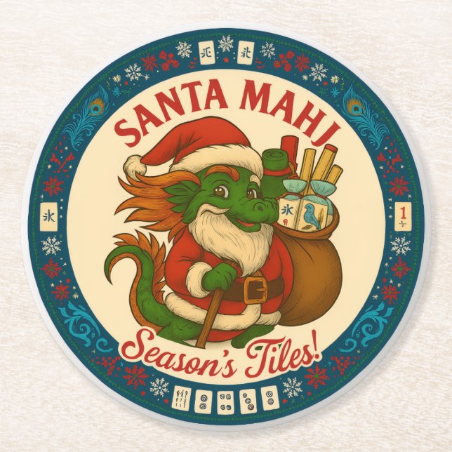 Posavasos Redondo De Papel Santa Mahj Festive Round Paper Coasters (Anverso)