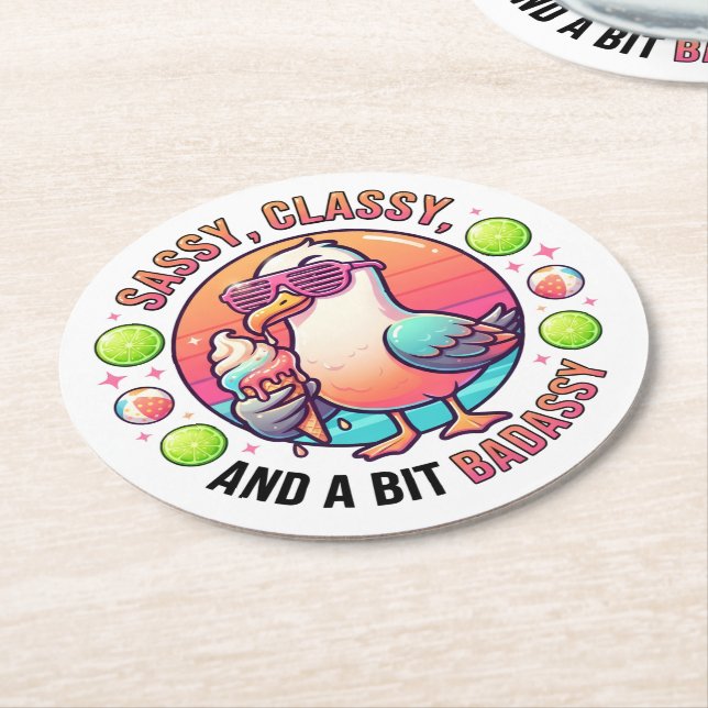 Posavasos Redondo De Papel Sassy, Classy y un poco Badassy (En perspectiva)