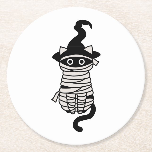 Posavasos Redondo De Papel Scary cat wrapped (Anverso)