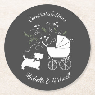 Posavasos Redondo De Papel Scotty Dog Baby Shower