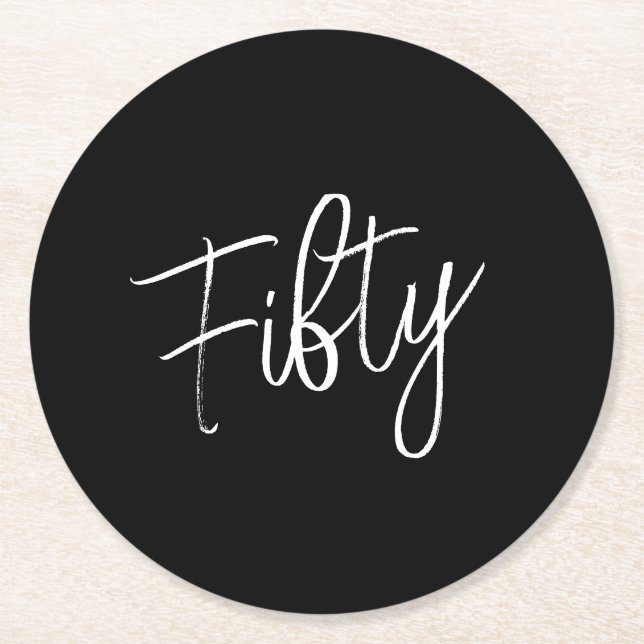 Posavasos Redondo De Papel Script 50th Birthday Black (Anverso)
