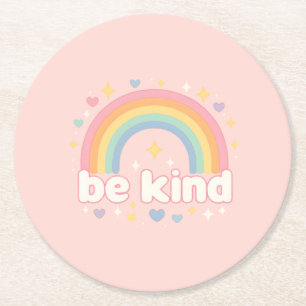 Posavasos Redondo De Papel Sé Amable – Arcoíris Pastel de Positividad