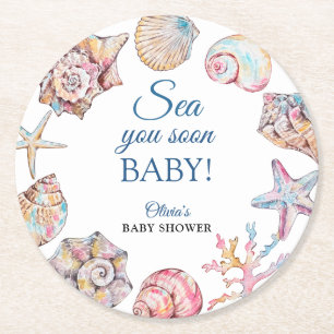 Posavasos Redondo De Papel Sea You Soon Seashell Baby Shower